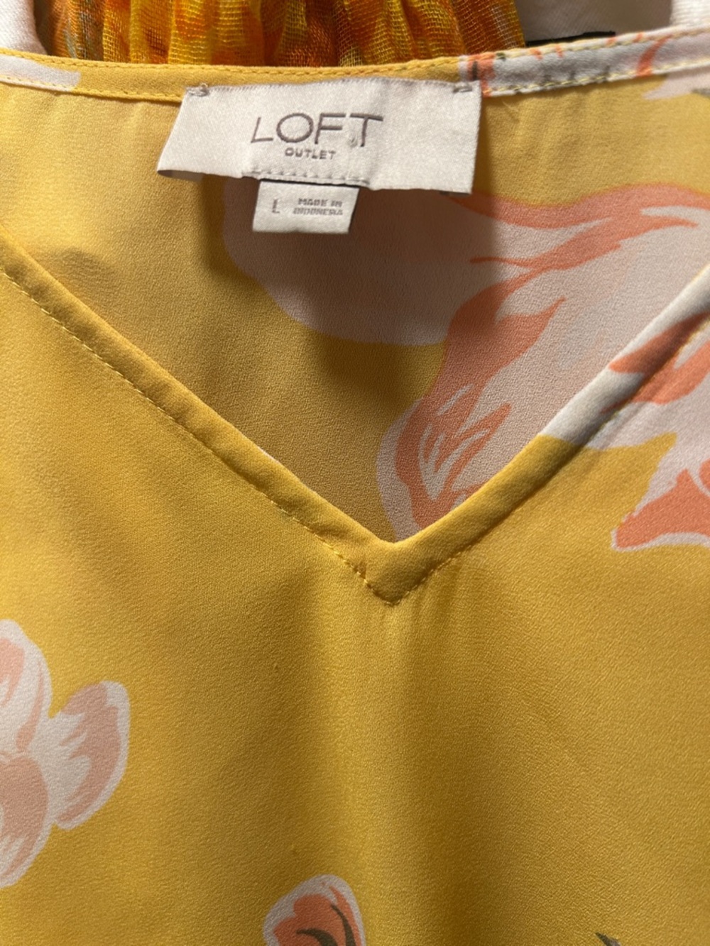 LOFT Yellow Floral V-Neck Tunic with Pink Accents